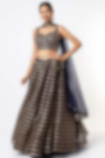 Navy Hand Embroidered Wedding Lehenga Set by Prevasu at Pernia's Pop Up Shop