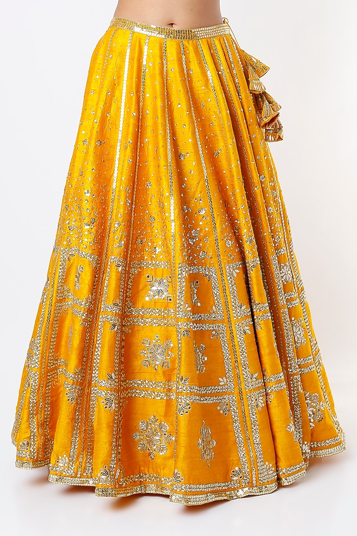 Mustard Zardosi Embroidered Bridal Lehenga Set by Prevasu at Pernia's Pop Up Shop