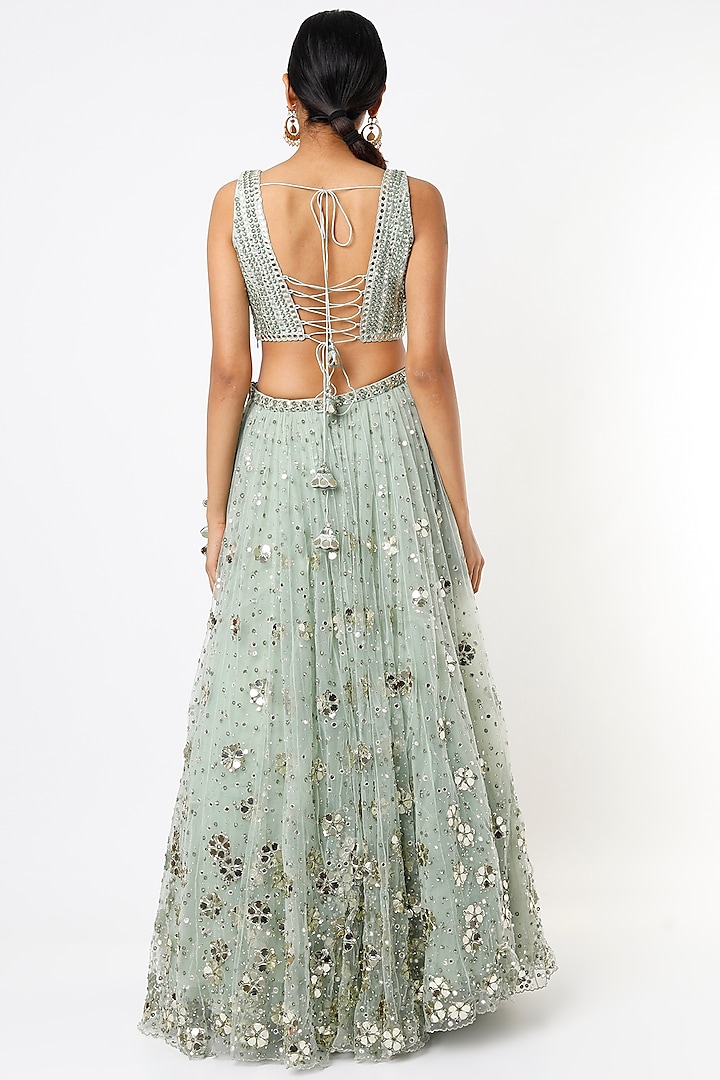 Mint Sequins Embroidered Bridal Lehenga Set by Prevasu at Pernia's Pop Up Shop