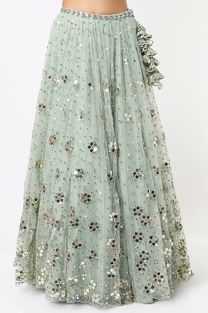 Mint Sequins Embroidered Bridal Lehenga Set by Prevasu at Pernia's Pop Up Shop