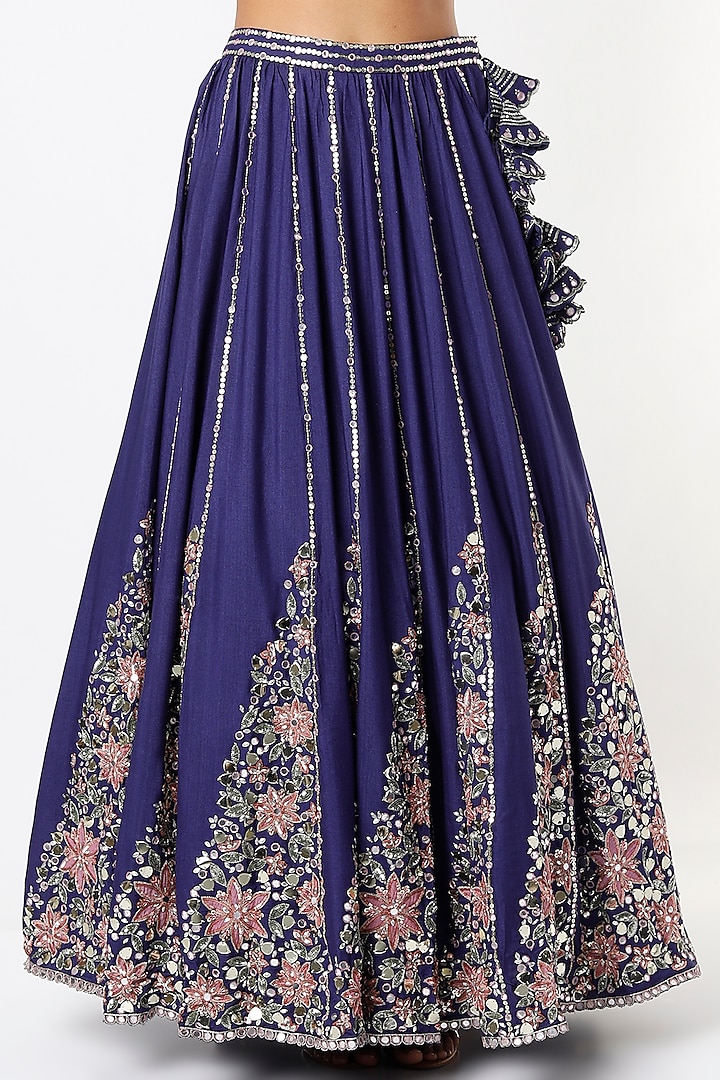 Royal Blue Embroidered Wedding Lehenga Set by Prevasu at Pernia's Pop Up Shop