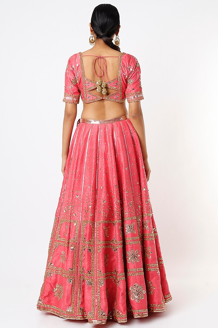 Pop Pink Hand Embroidered Bridal Lehenga Set by Prevasu at Pernia's Pop Up Shop