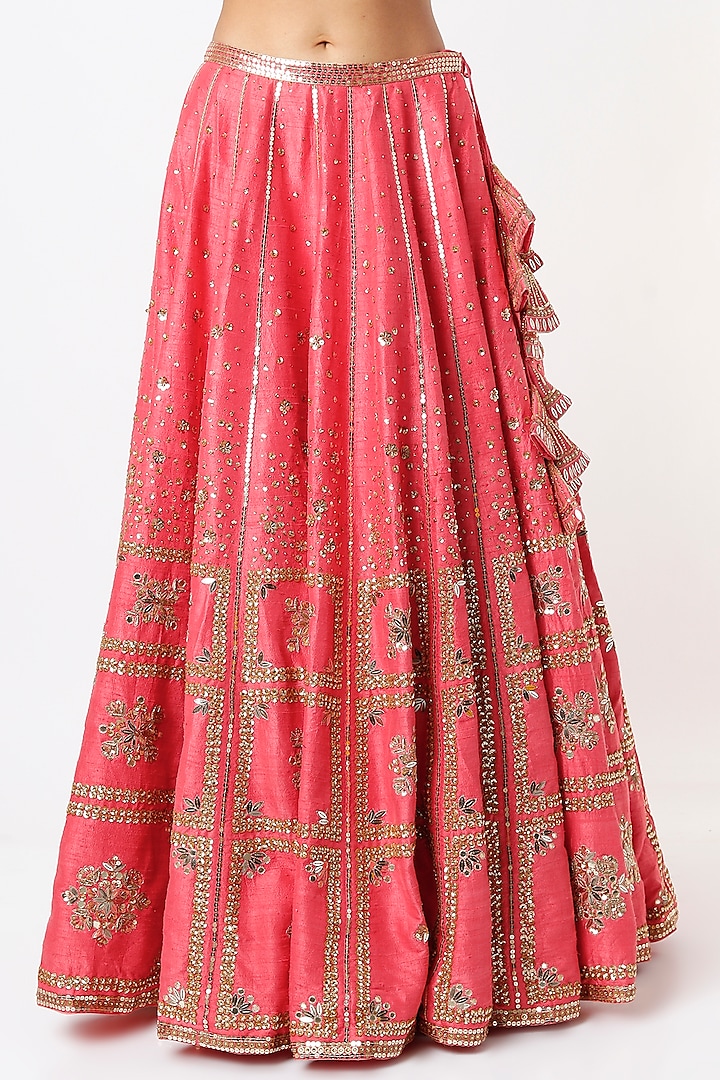 Pop Pink Hand Embroidered Bridal Lehenga Set by Prevasu at Pernia's Pop Up Shop