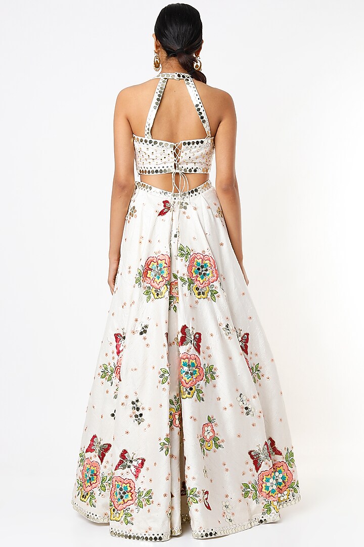 Ivory Embroidered Wedding Lehenga Set by Prevasu at Pernia's Pop Up Shop