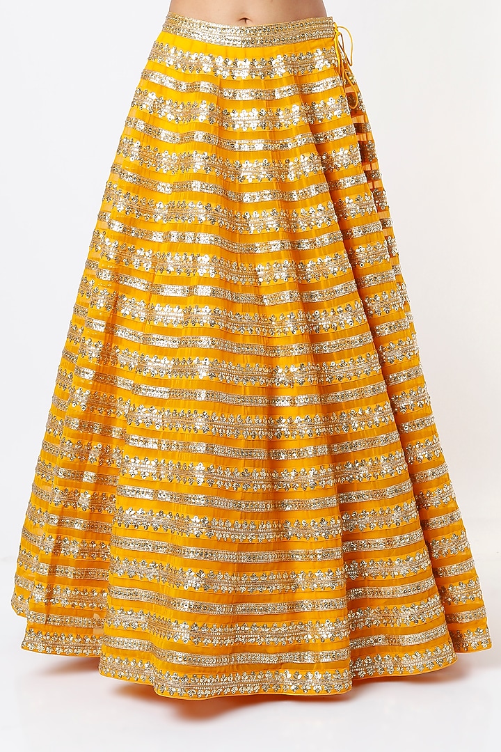 Mustard Embroidered Wedding Lehenga Set by Prevasu at Pernia's Pop Up Shop