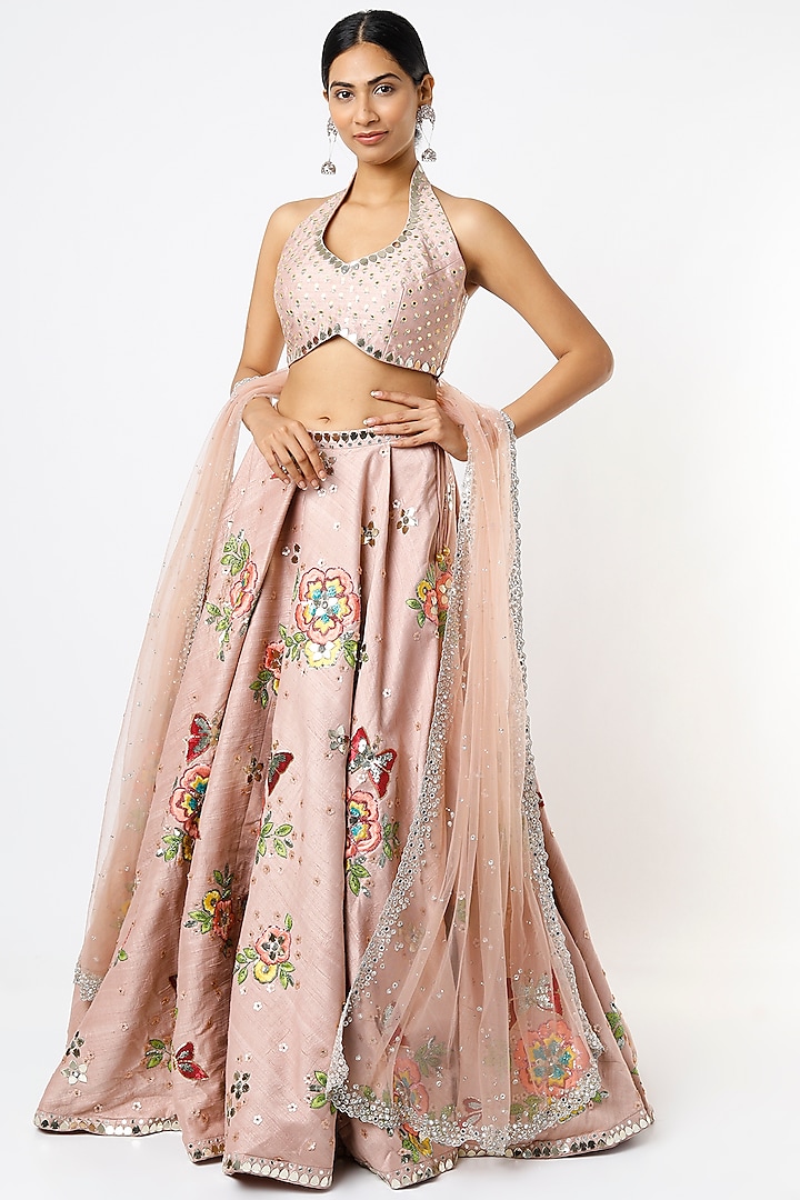 Blush Pink Embroidered Wedding Lehenga Set by Prevasu at Pernia's Pop Up Shop