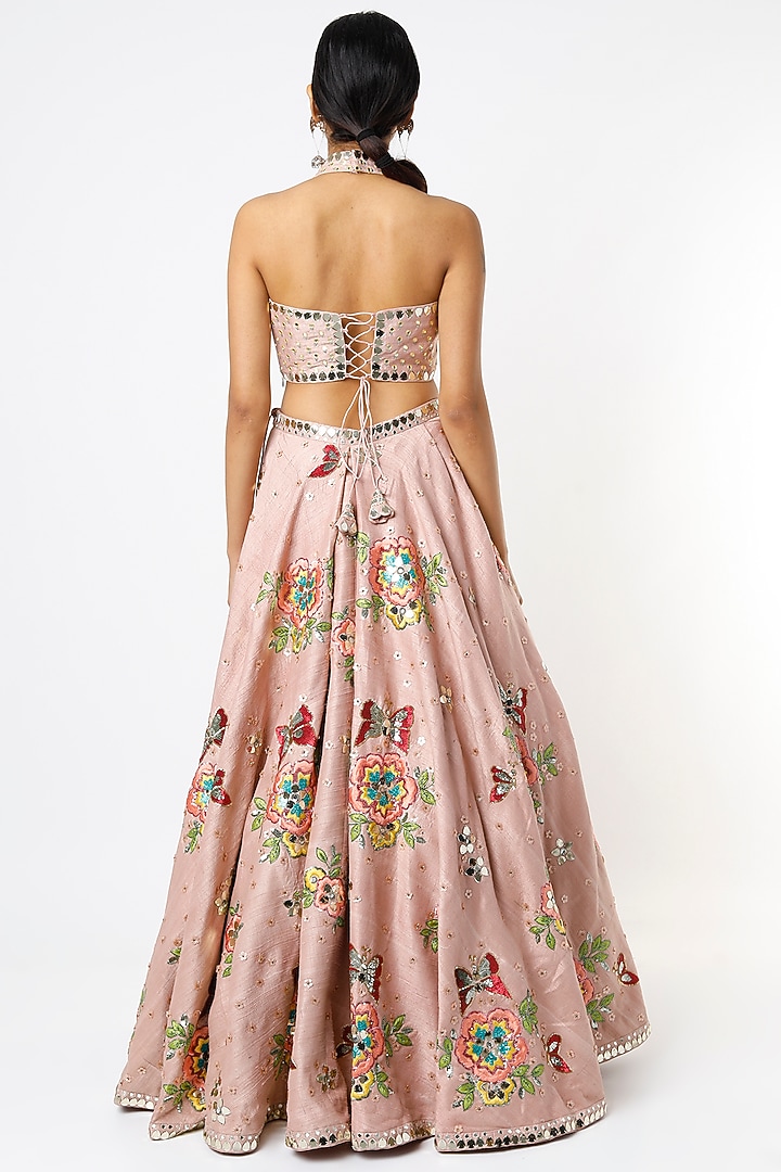 Blush Pink Embroidered Wedding Lehenga Set by Prevasu at Pernia's Pop Up Shop
