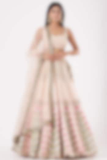 Crystal Pink Embroidered Bridal Lehenga Set by Prevasu at Pernia's Pop Up Shop