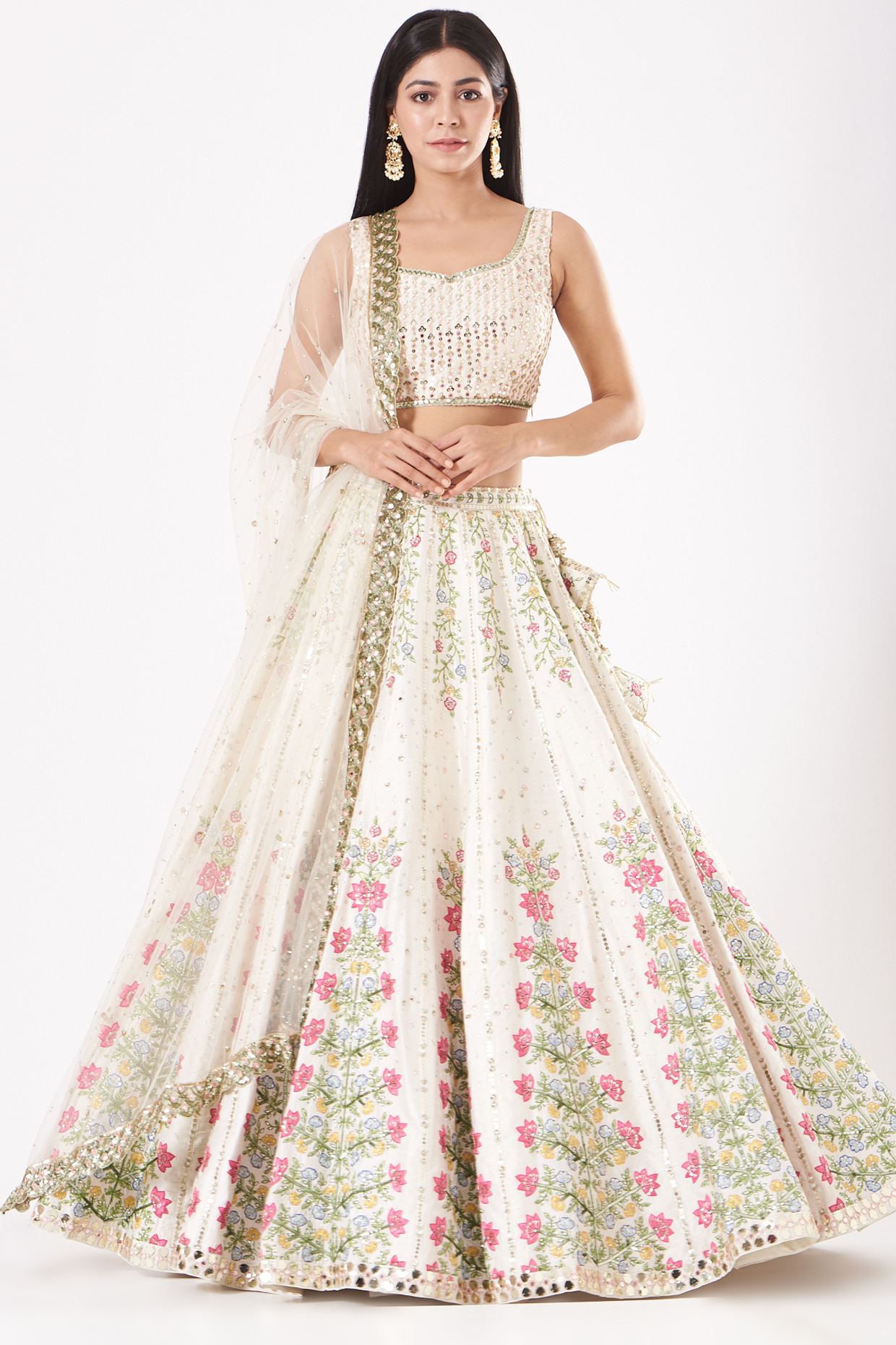White Embroidered Bridal Lehenga Set by Prevasu at Pernia's Pop Up Shop