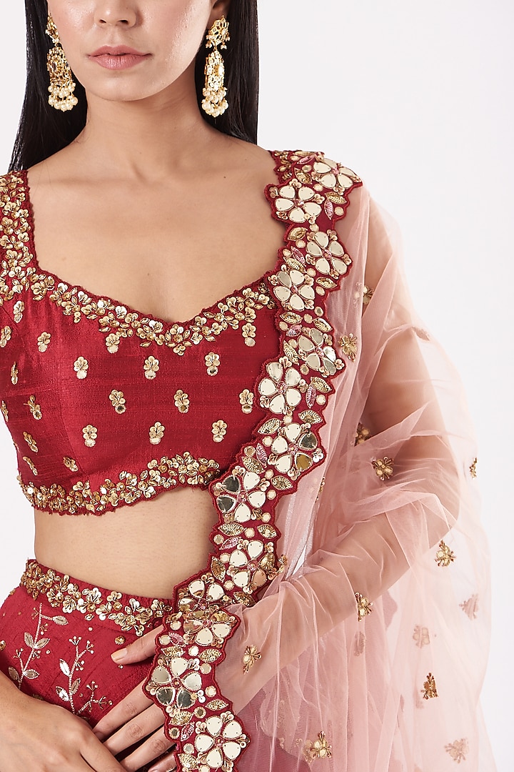 Fuchsia Embroidered Bridal Lehenga Set by Prevasu at Pernia's Pop Up Shop
