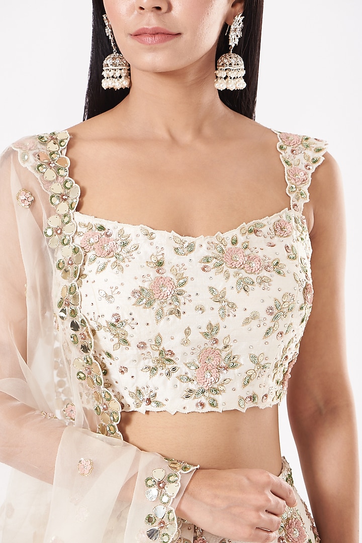White Sequins Embroidered Bridal Lehenga Set by Prevasu at Pernia's Pop Up Shop