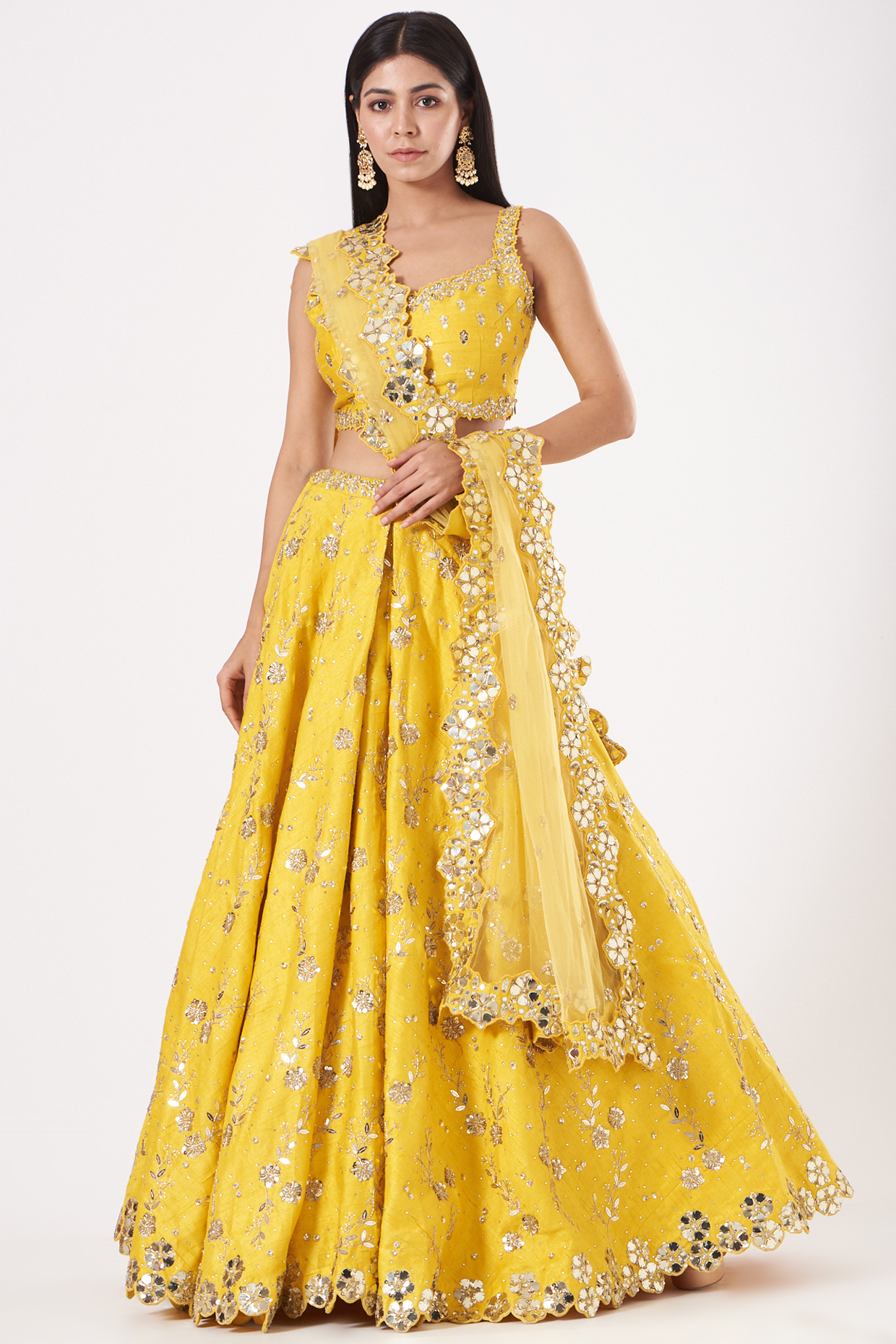 Dandelion Yellow Embroidered Bridal Lehenga Set by Prevasu at Pernia's Pop Up Shop