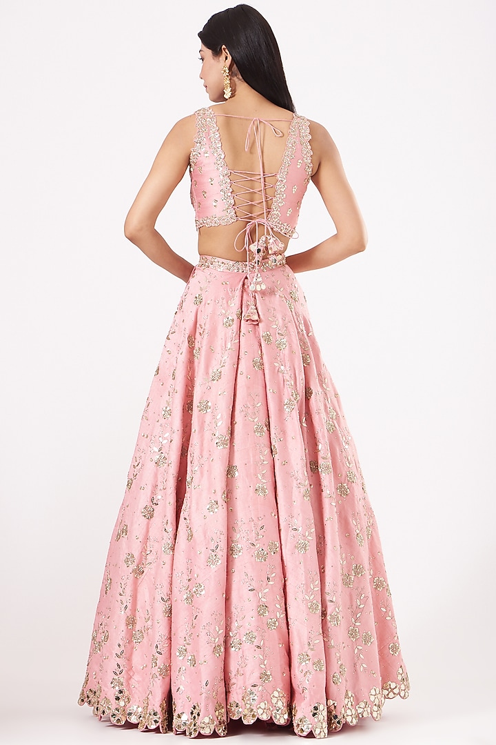 Light Pink Embroidered Bridal Lehenga Set by Prevasu at Pernia's Pop Up Shop