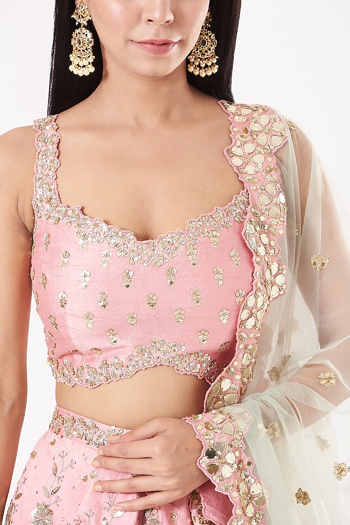 Light Pink Embroidered Bridal Lehenga Set by Prevasu at Pernia's Pop Up Shop