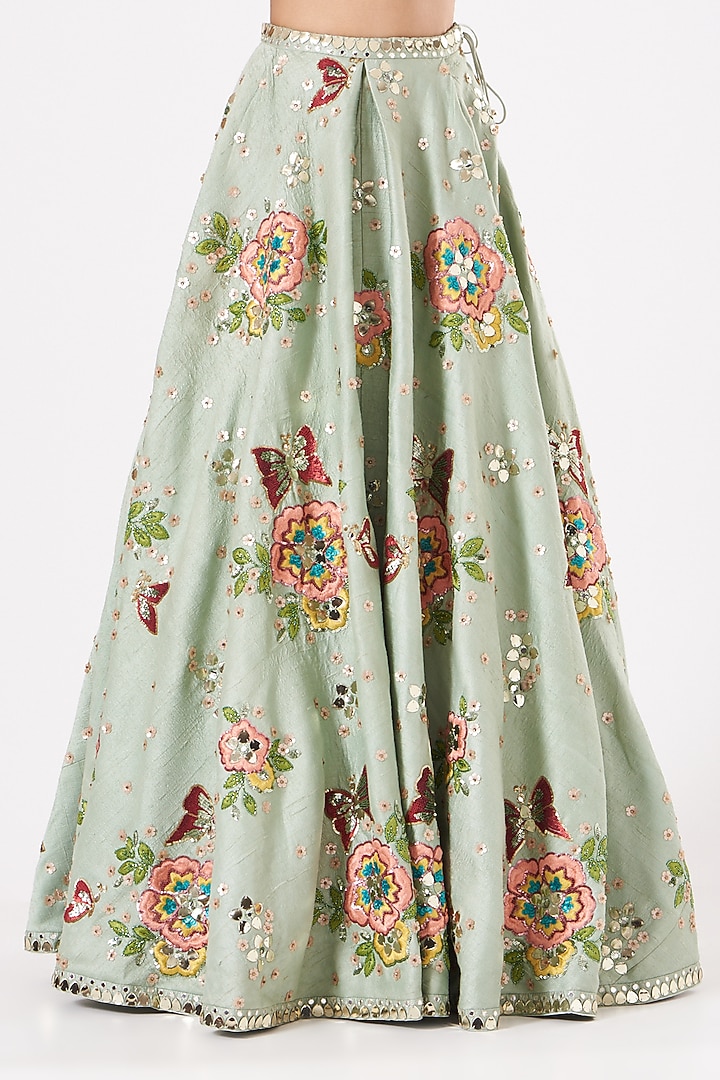 Mint Embroidered Wedding Lehenga Set by Prevasu at Pernia's Pop Up Shop