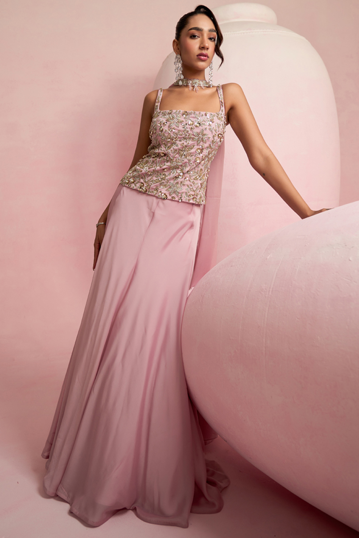 Lavender Georgette A-Line Wedding Lehenga Set by Prevasu at Pernia's Pop Up Shop