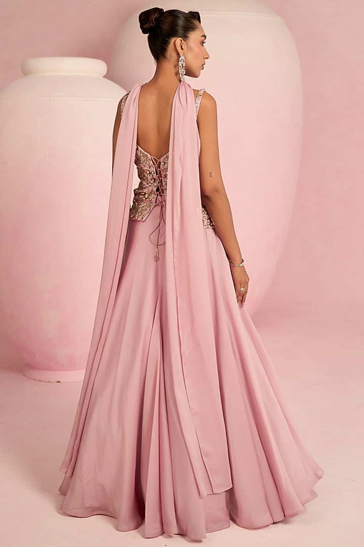 Lavender Georgette A-Line Wedding Lehenga Set by Prevasu at Pernia's Pop Up Shop