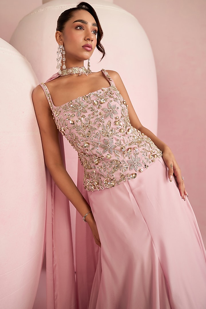 Lavender Georgette A-Line Wedding Lehenga Set by Prevasu at Pernia's Pop Up Shop