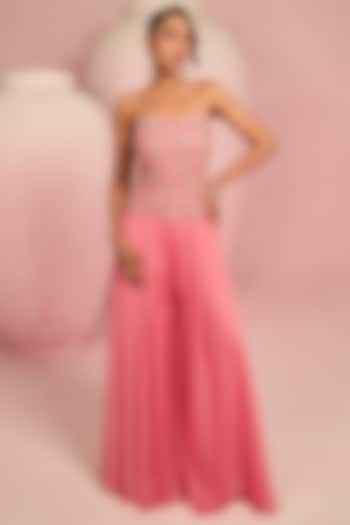 Pop Pink Shimmer Georgette Wedding Sharara Set by Prevasu at Pernia's Pop Up Shop