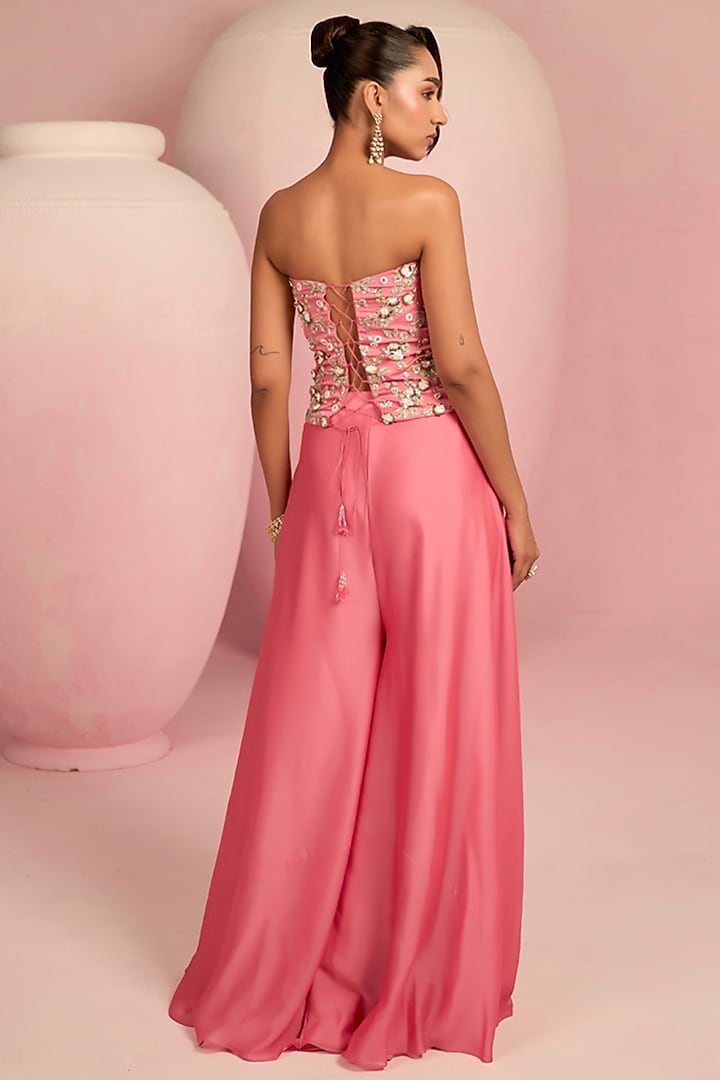 Pop Pink Shimmer Georgette Wedding Sharara Set by Prevasu at Pernia's Pop Up Shop
