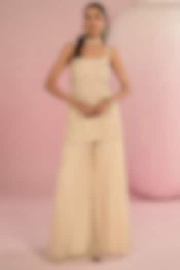 Ivory Net Bridal Sharara Set by Prevasu at Pernia's Pop Up Shop