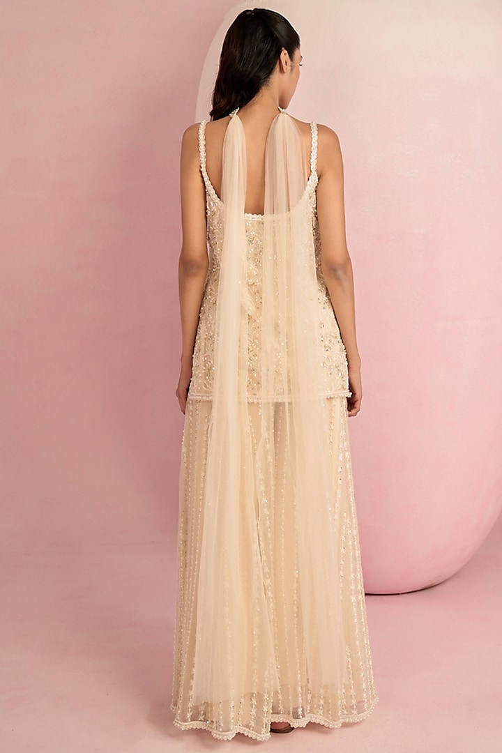 Ivory Net Bridal Sharara Set by Prevasu at Pernia's Pop Up Shop
