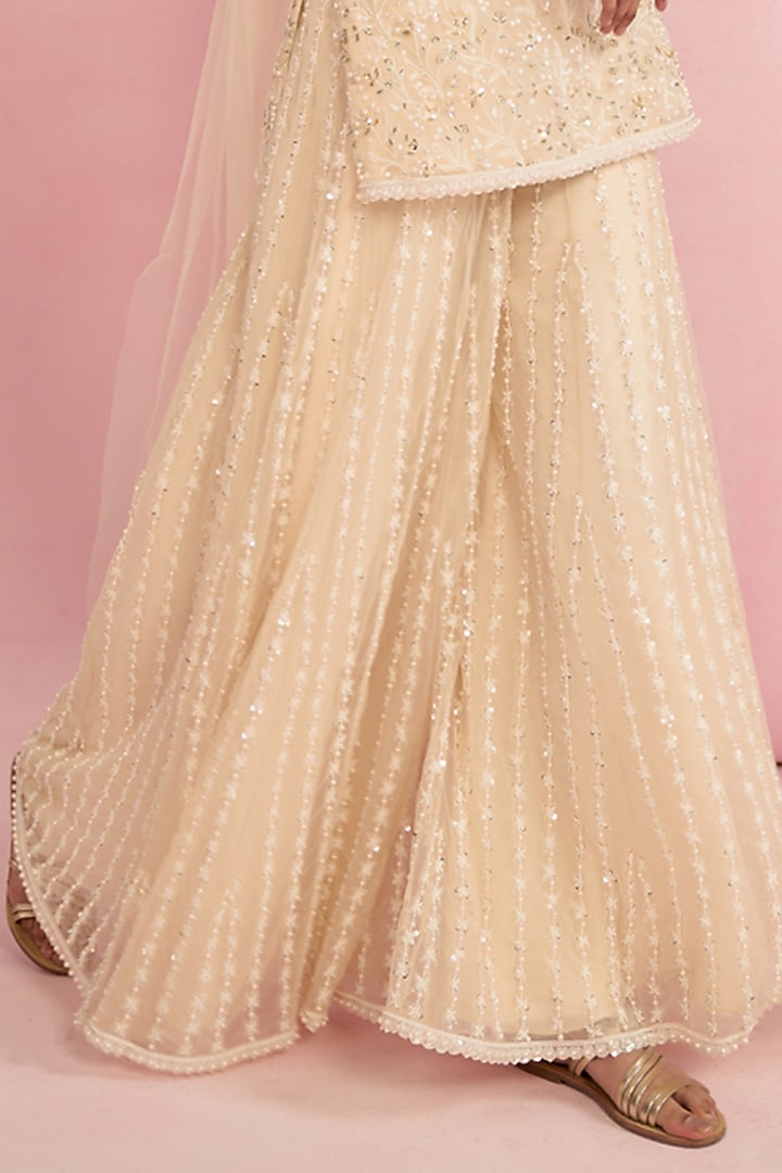 Ivory Net Bridal Sharara Set by Prevasu at Pernia's Pop Up Shop