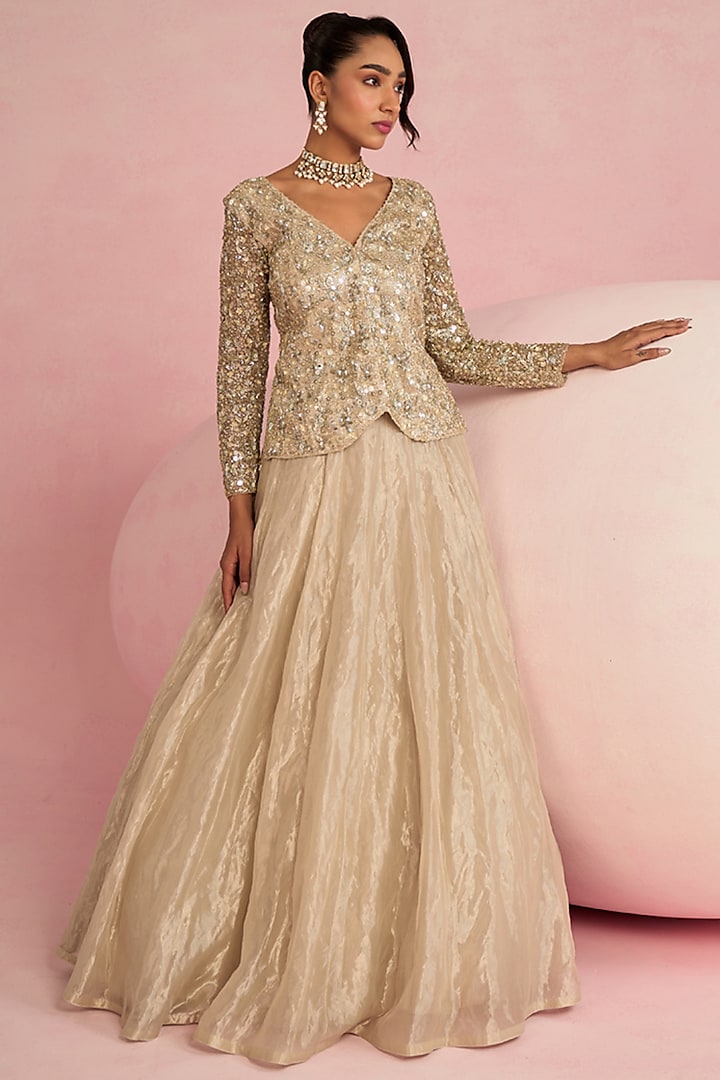 Ivory Silk Tissue Skirt Set by Prevasu at Pernia's Pop Up Shop