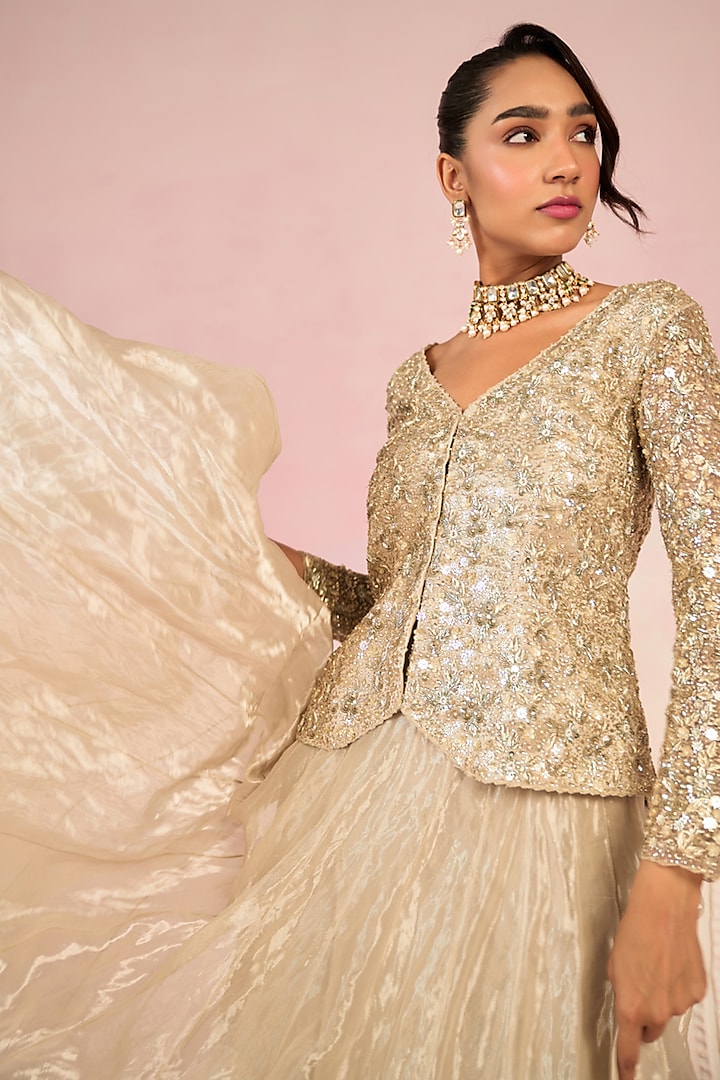 Ivory Silk Tissue Skirt Set by Prevasu at Pernia's Pop Up Shop