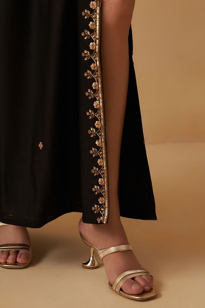 Black Silk Embroidered Kaftan Dress by Prevasu at Pernia's Pop Up Shop