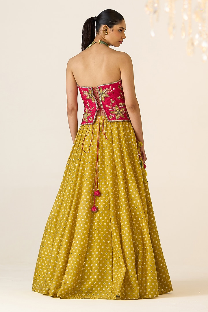 Yellow Chanderi Printed Wedding Lehenga Set by Prevasu at Pernia's Pop Up Shop