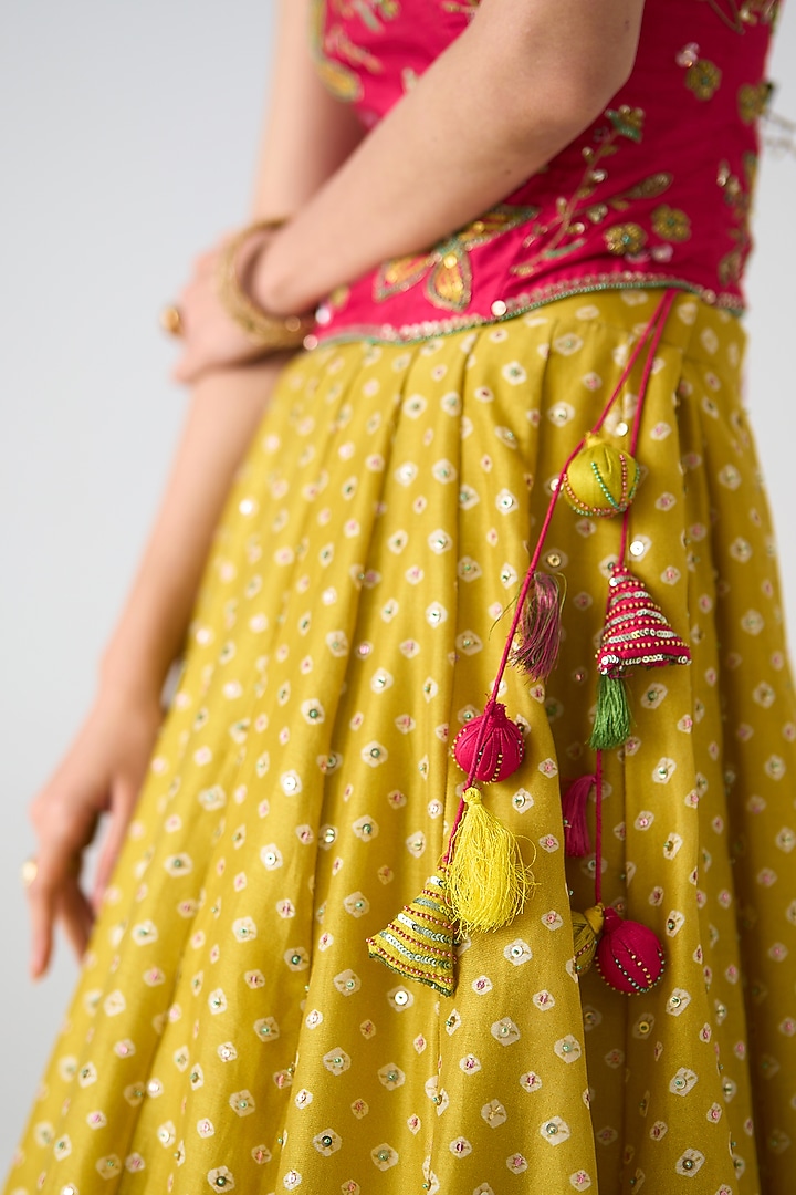 Yellow Chanderi Printed Wedding Lehenga Set by Prevasu at Pernia's Pop Up Shop