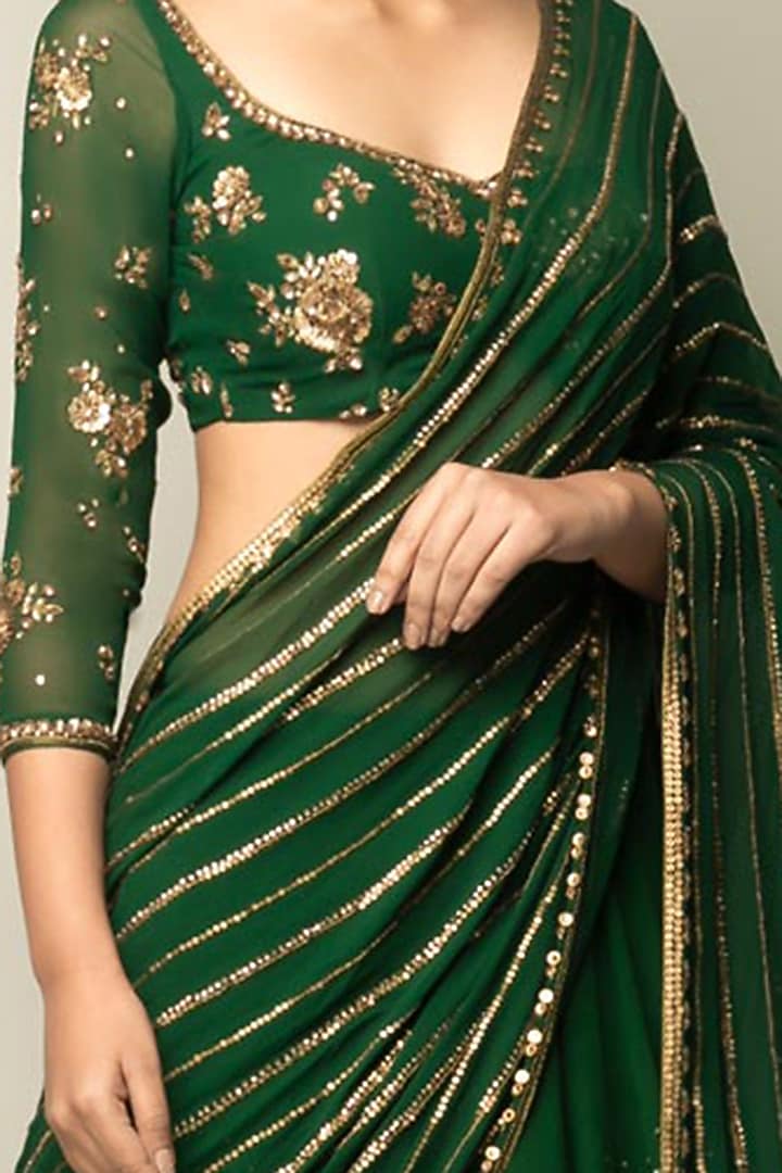 Bottle Green Raw Silk Zardosi Embroidered Lehenga Set by Prevasu at Pernia's Pop Up Shop