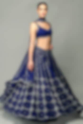 Royal Blue Semi-Georgette Sequins Embroidered Wedding Lehenga Set by Prevasu at Pernia's Pop Up Shop