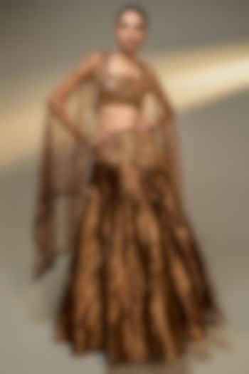 Copper Gold Net Embellished Wedding Lehenga Set by Prevasu at Pernia's Pop Up Shop