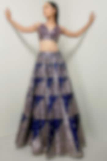 Royal Blue Mirror Embroidered Wedding Lehenga Set by Prevasu at Pernia's Pop Up Shop