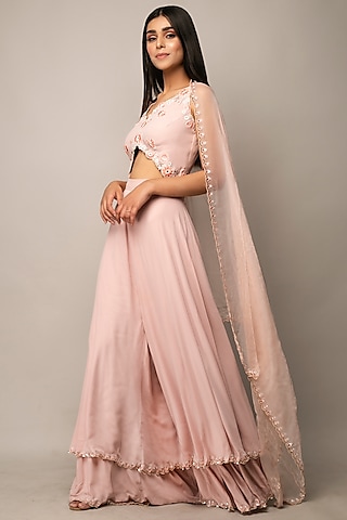 Blush Pink Thread Embroidered Jumpsuit With Dupatta by Prevasu