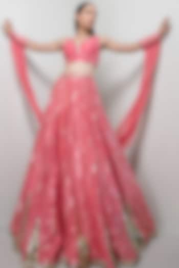 Pink Sequins Embroidered Lehenga Set by Prevasu