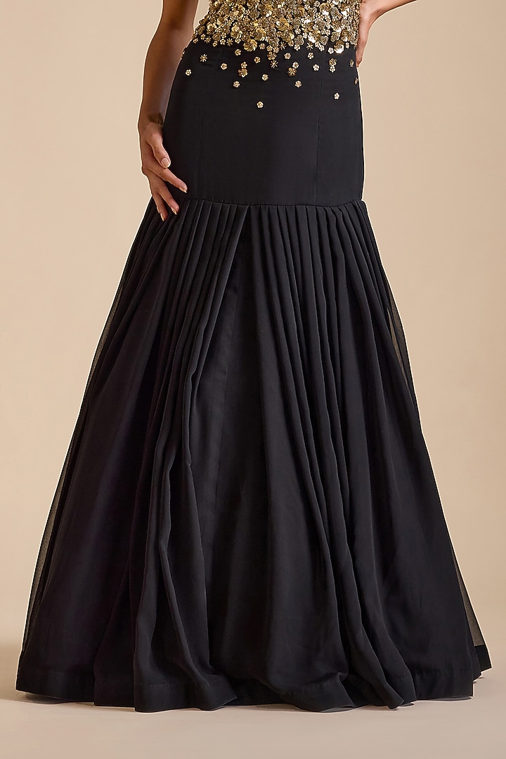 Black Georgette Embroidered Swan Engagement Gown by Prevasu at Pernia's Pop Up Shop