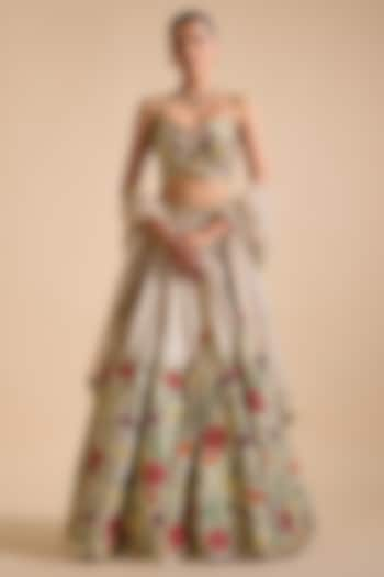 Ivory Silk Thread & Sequins Embroidered Bridal Lehenga Set by Prevasu at Pernia's Pop Up Shop