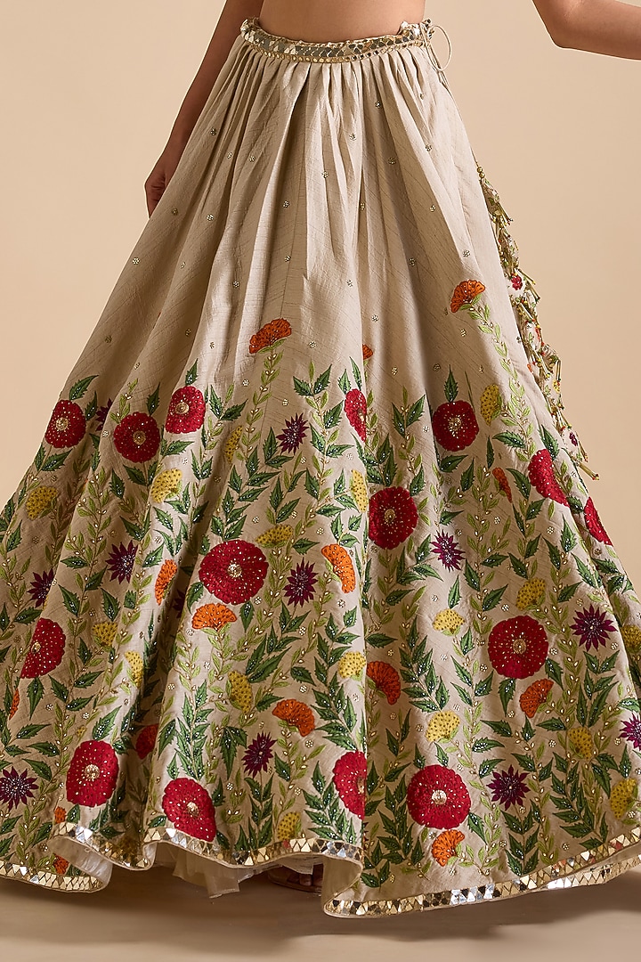Ivory Silk Thread & Sequins Embroidered Bridal Lehenga Set by Prevasu at Pernia's Pop Up Shop