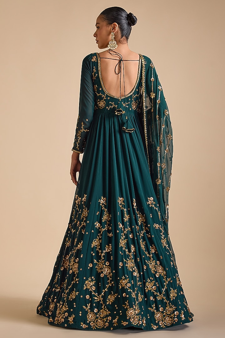 emerald green anarkali dress Green Embroidered Silk Anarkali