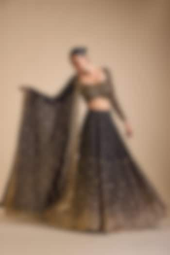 Black Georgette Sequins Embroidered Wedding Lehenga Set by Prevasu at Pernia's Pop Up Shop