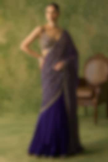 Purple Georgette Embellished Wedding Lehenga Saree Set by Prevasu at Pernia's Pop Up Shop