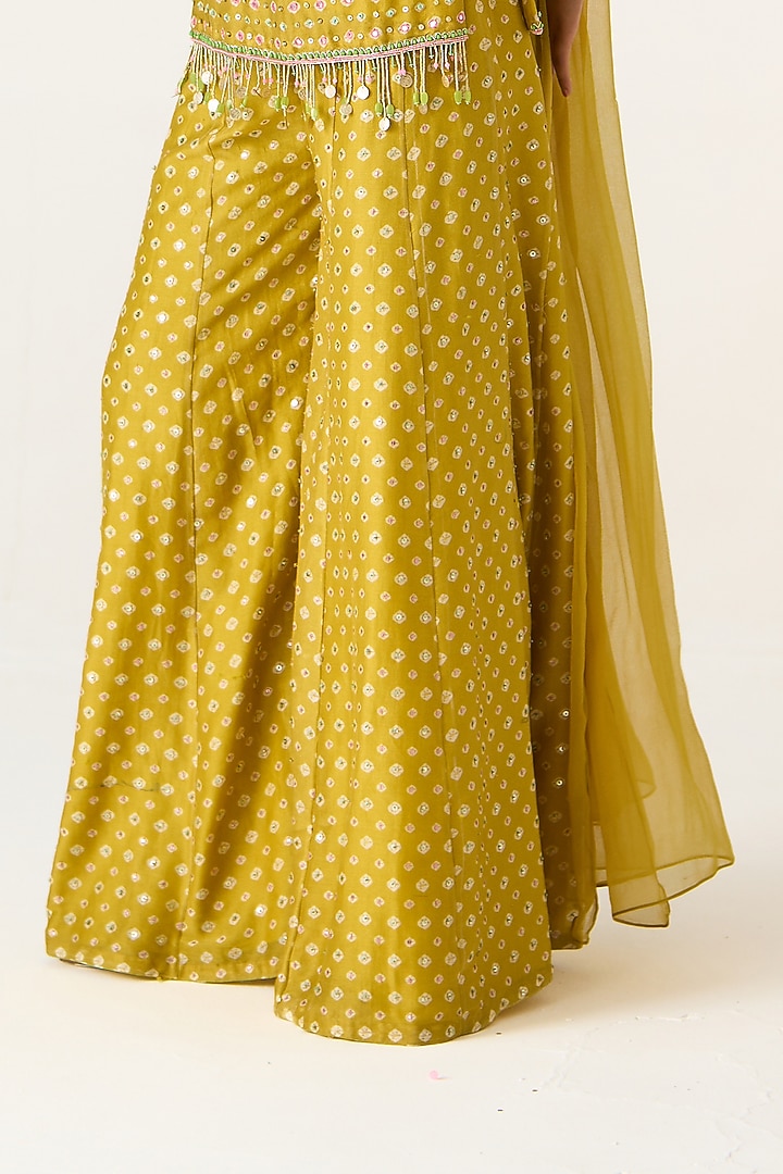 Yellow Chanderi Printed Wedding Sharara Set by Prevasu at Pernia's Pop Up Shop