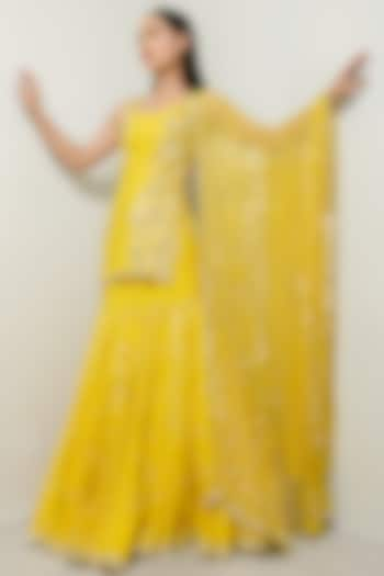 Yellow Embroidered Wedding Lehenga Set by Prevasu at Pernia's Pop Up Shop