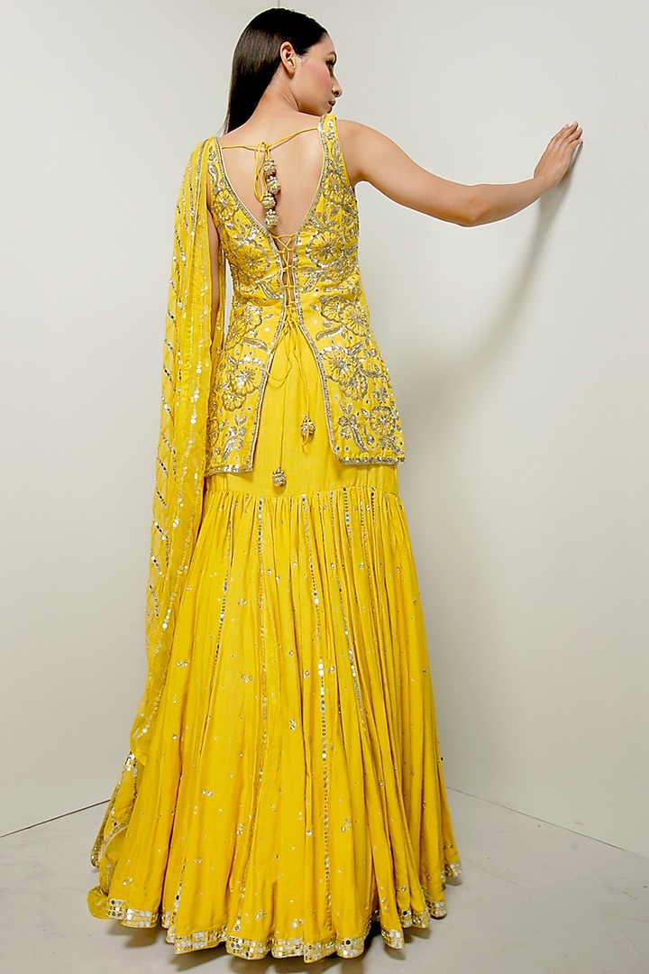 Yellow Embroidered Wedding Lehenga Set by Prevasu at Pernia's Pop Up Shop