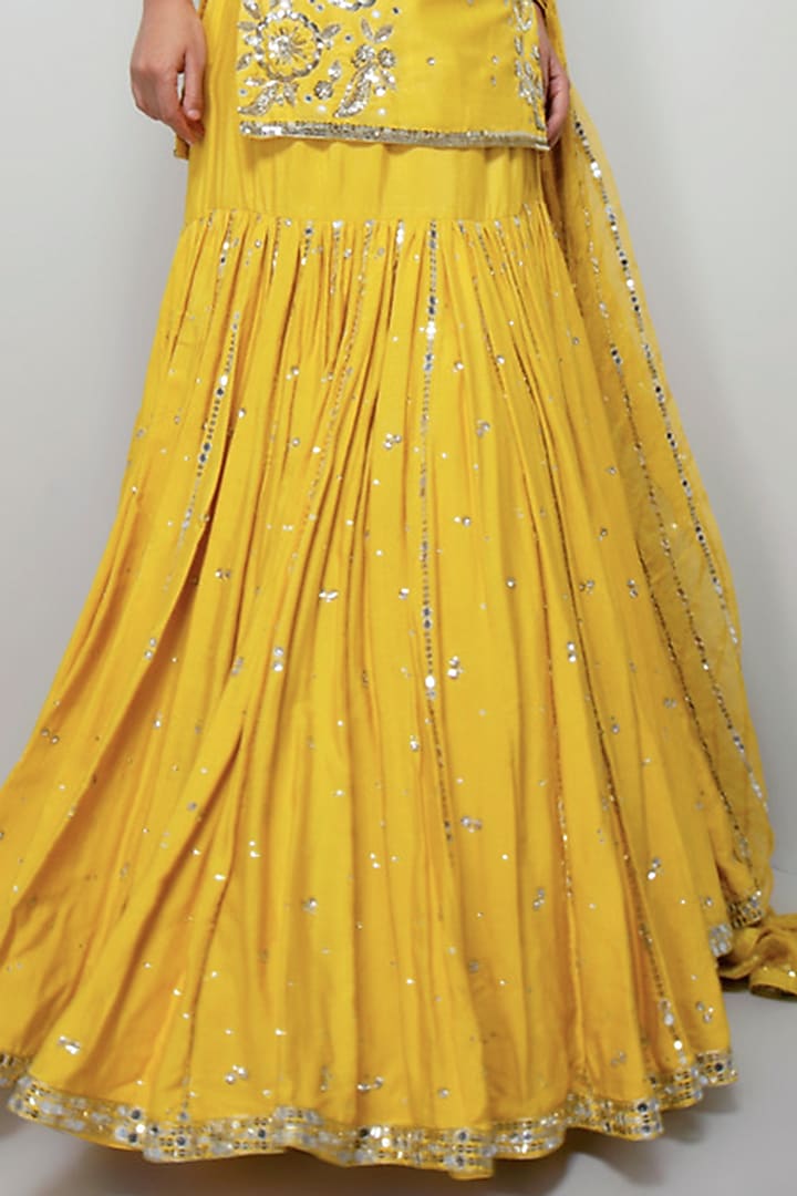 Yellow Embroidered Wedding Lehenga Set by Prevasu at Pernia's Pop Up Shop