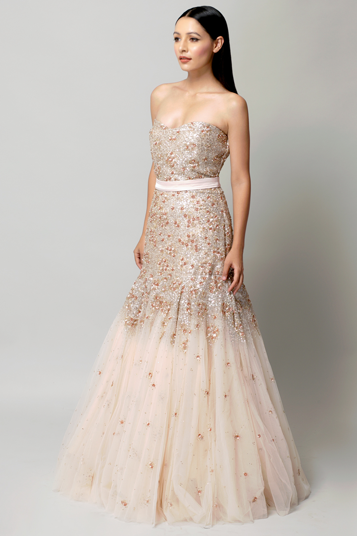 Soft Pink Embroidered Gown by Prevasu at Pernia's Pop Up Shop
