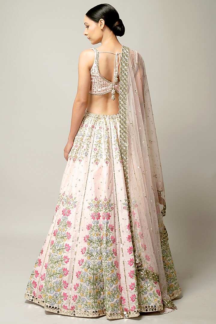 Pale Pink Embroidered Bridal Lehenga Set by Prevasu at Pernia's Pop Up Shop